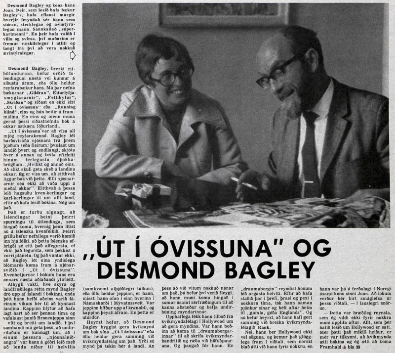 Desmond Bagley Icelandic media article from Timinn 15th April 1973.