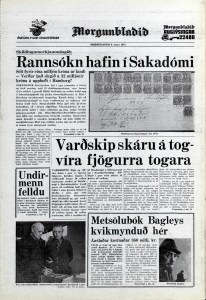 Desmond Bagley Icelandic media article from Morgunbladid 6th March 1973.