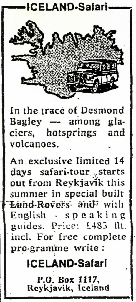Desmond Bagley's Running Blind - Iceland Safari article in The Observer 21st January 1979.