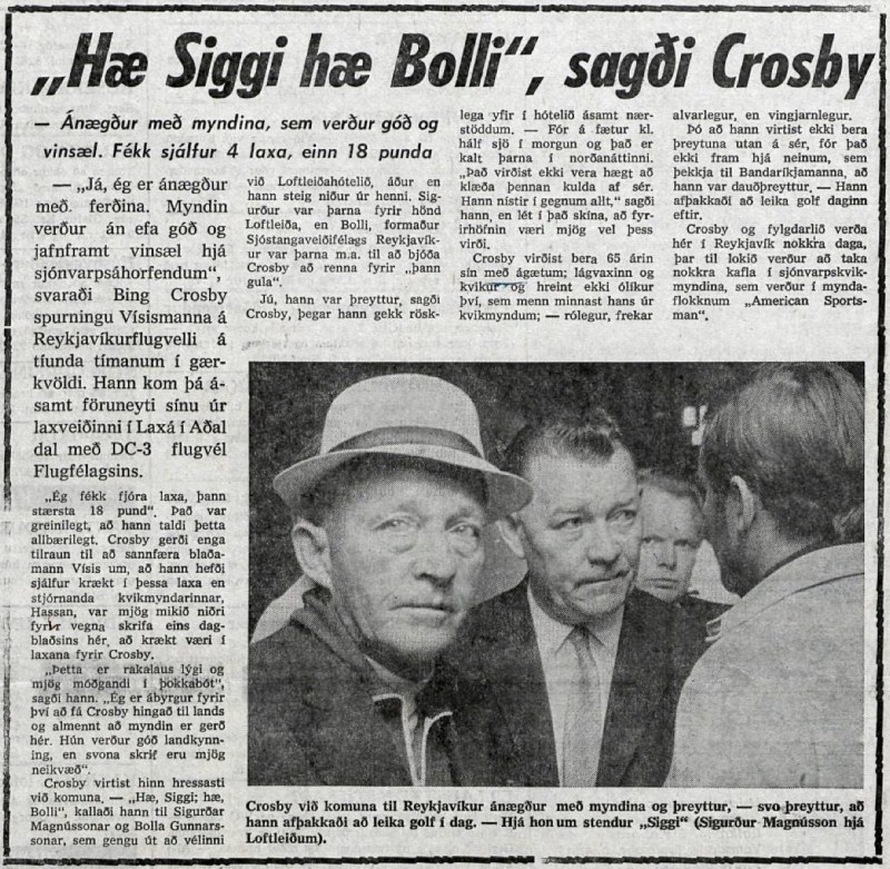 Bing Crosby Icelandic media article from Visir 23rd July 1969.