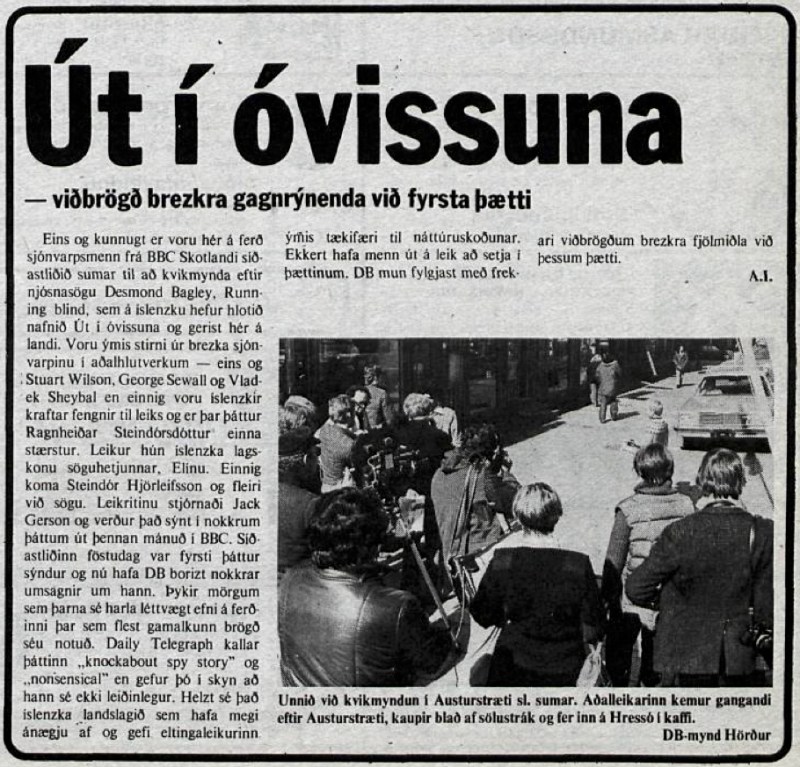 Desmond Bagley's Running Blind Icelandic media article from Dagbladid 11th January 1979.