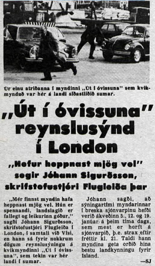 Desmond Bagley Running Blind Icelandic media article from Visir 30th October 1978.