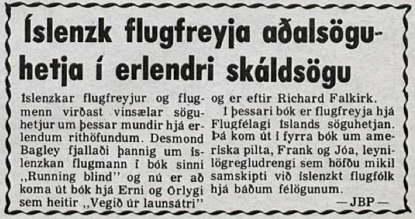 Desmond Bagley Running Blind Icelandic media article from Visir 4th November 1972.