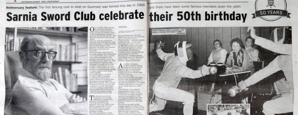 Desmond and Joan Bagley and the Sarnia Sword Club © Guernsey Press 17th April 2019. Image © Graham Jackson.