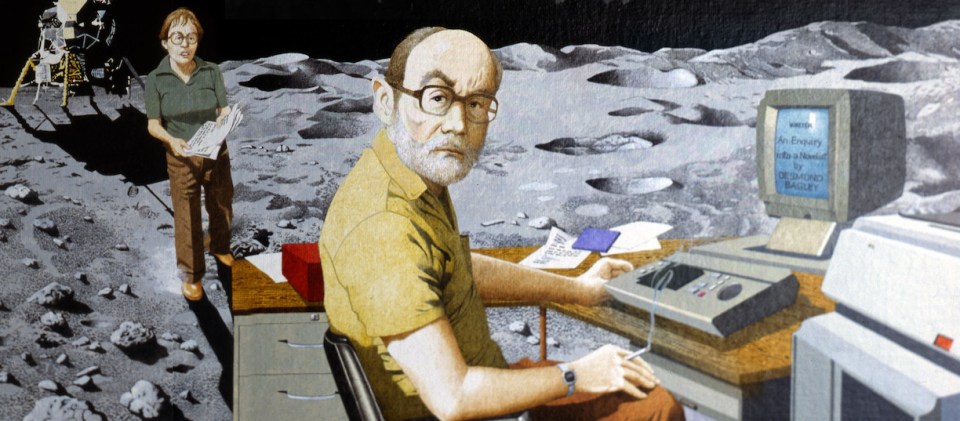 Desmond Bagley's portrait 'Moon Fantasy' by Guernsey based artist Peter Le Vasseur © 1980 Peter Le Vasseur.