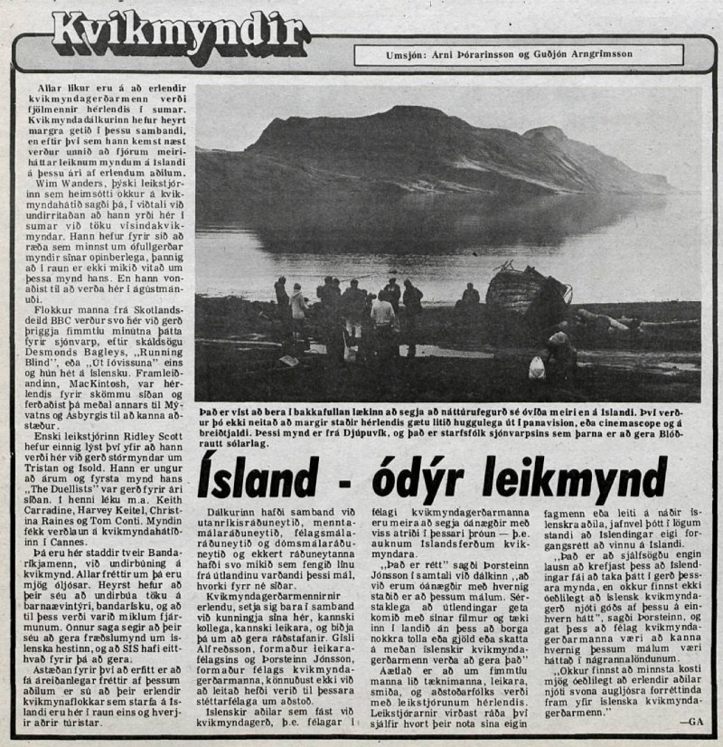 Desmond Bagley Running Blind Icelandic media article from Visir 19th April 1978.