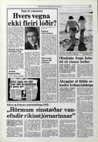 Icelandic media article from May 1979 about foreign film companies filming in iceland without permits from the authorities, mentioning the BBC Scotland adaptation of Desmond Bagley's novel Running Blind.