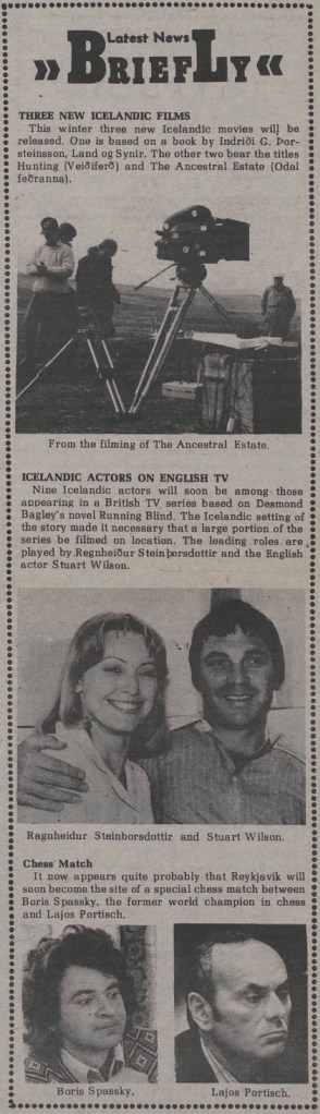Desmond Bagley Running Blind Icelandic media article from Logberg Helmskringla 15th February 1980.