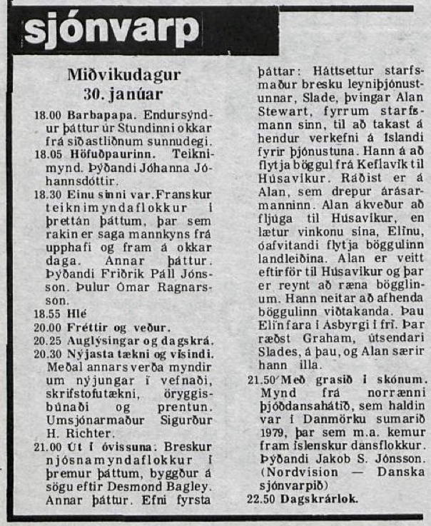Desmond Bagley Running Blind Icelandic media article from Timinn 30th January 1980.